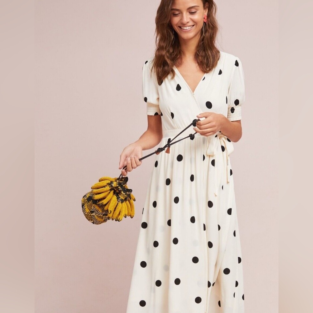 Maeve Cream and Black Polka Dot Midi Dress